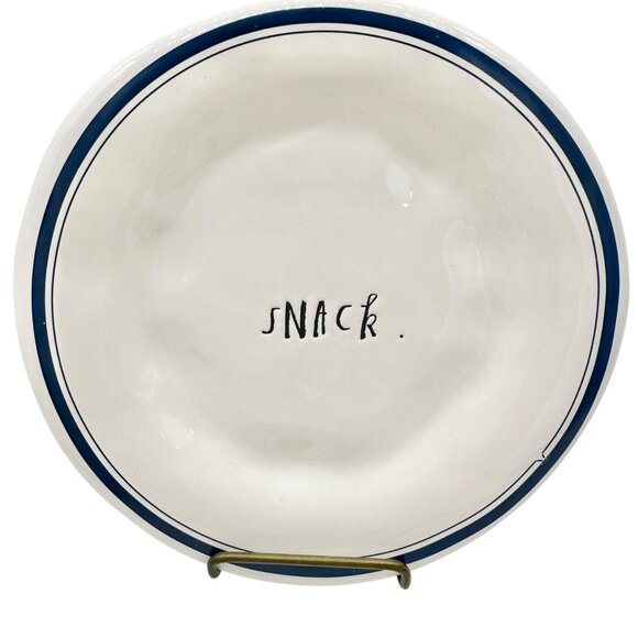 Vintage Rae Dunn Artisan Set of 3 Plates DINE SNACK SAVOR 6 inch White Blue Trim - Picture 6 of 9